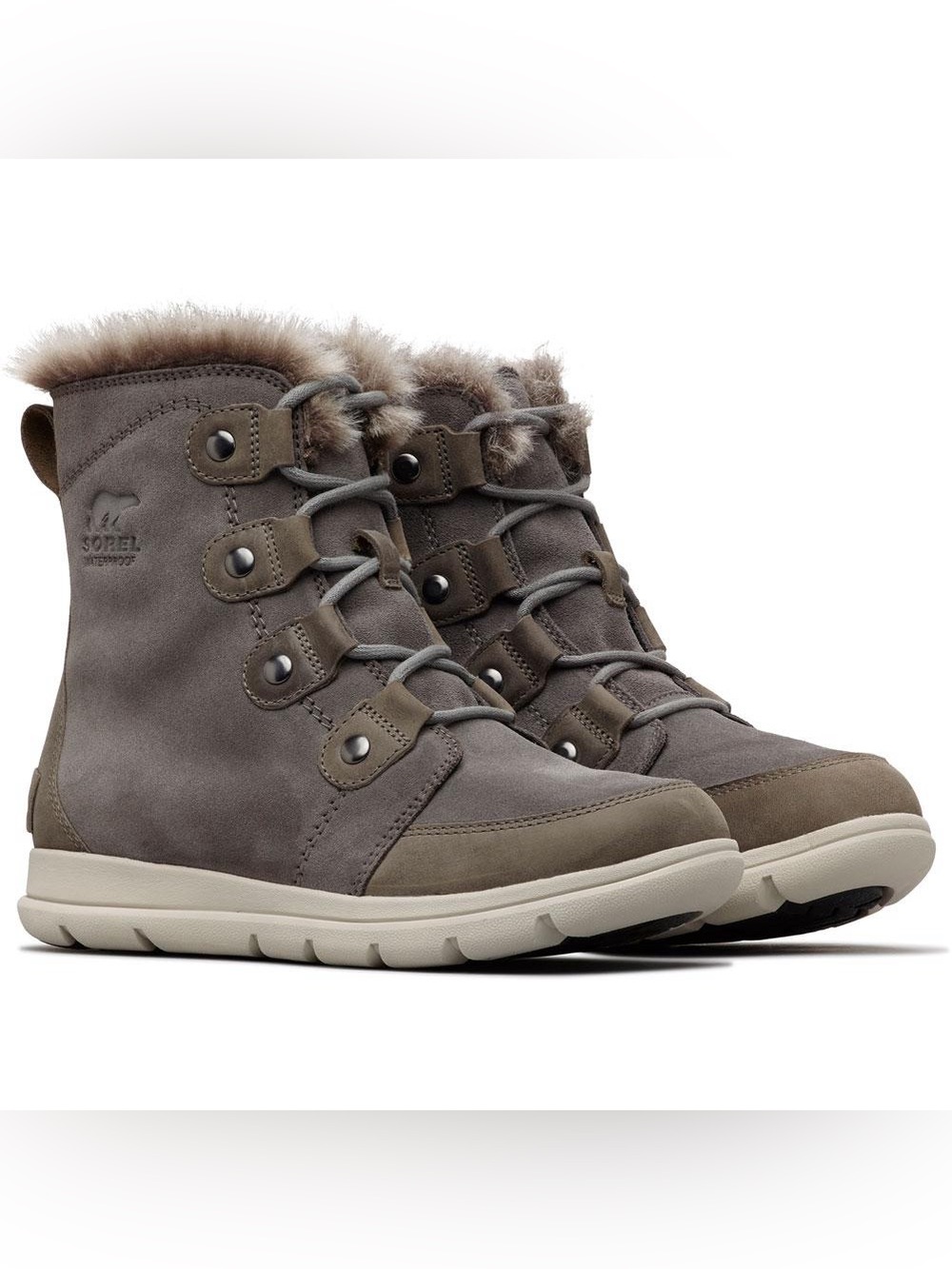 Sorel Explorer Joan Winter Snow Boots Fur Lined Gray Suede Leather Outdoor 9